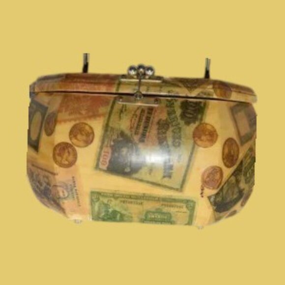 Vintage Mid-Century Decoupage Wood Box Handbag Old Money - Picture 5 of 16